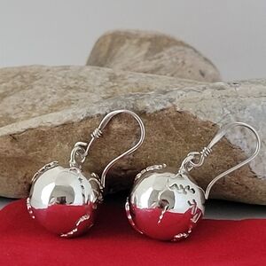 ❤️925 Vintage Sterling Silver World Globe Ringing Design Earrings! 👌🎁